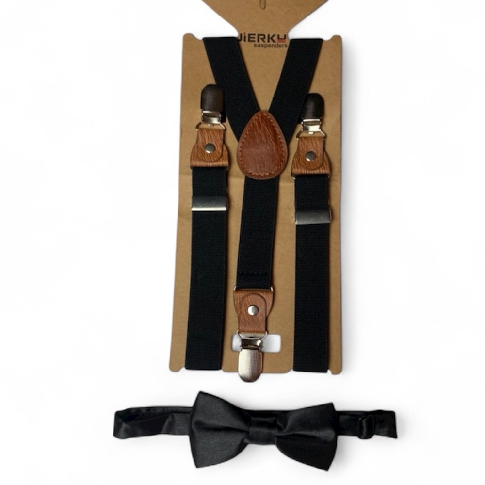Black Suspenders And Bow Tie Set
